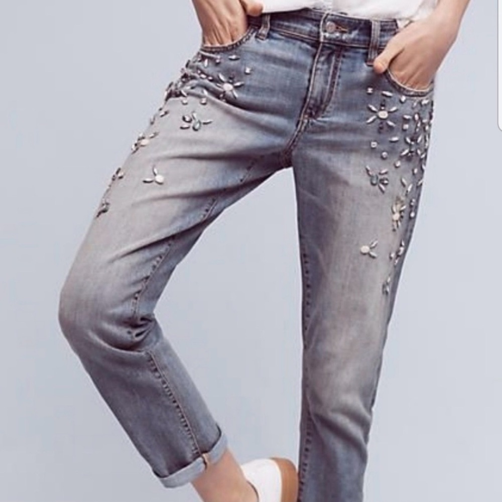 NWOT Pilcro Embellished Gray Cropped Jeans - Picture 1 of 4